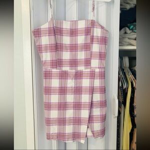 Purple and tan gingham romper